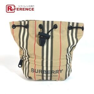 Burberry Check Drawstring Pouch Nylon Handbag Beige